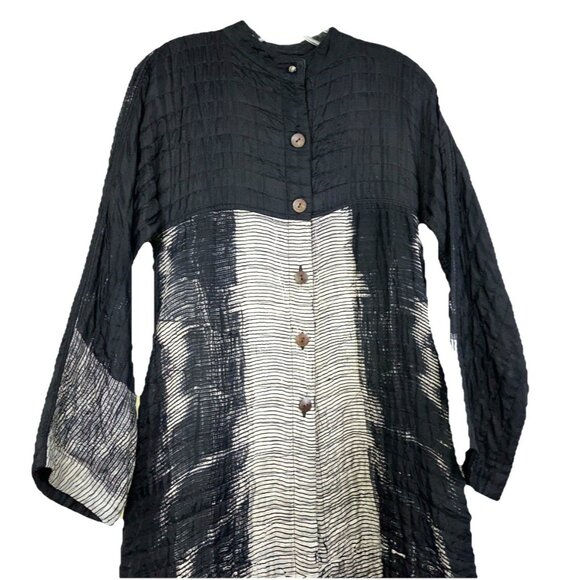 S Vint Neeru Kumar Lagenlook Hand Quilted Silk Coat Duster Art To Wear Mandarin - Picture 2 of 3